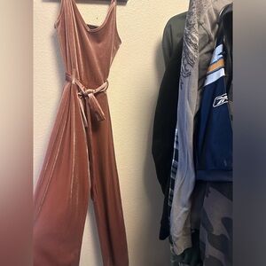 Pink velvety wide leg romper